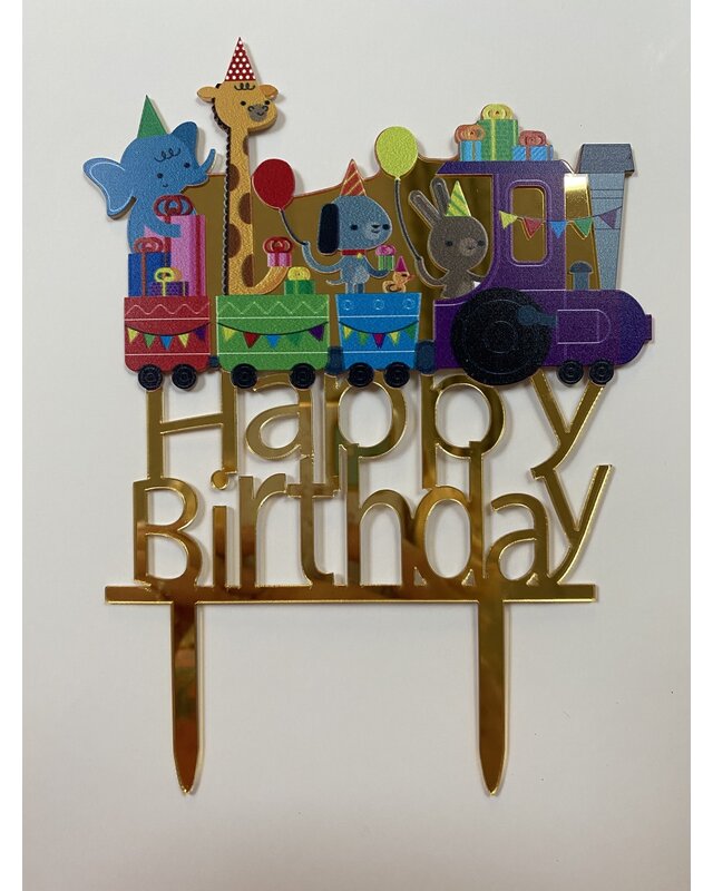 Topper happy birthday trein acryl