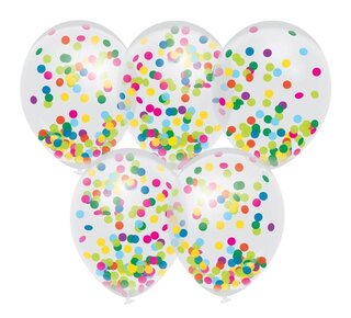 Confettiballonnen met multicolor confetti 30cm 5st