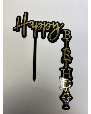 Happy birthday topper hoek zwart