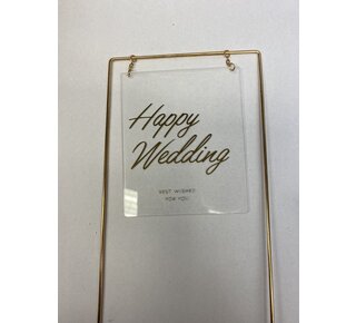 happy wedding topper metaal square transparant