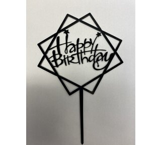 happy birthday topper square ster zwart