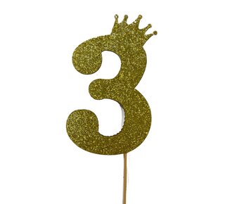 glitter prikker kroon goud cijfer 3