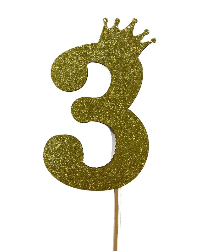 glitter prikker kroon goud cijfer 3