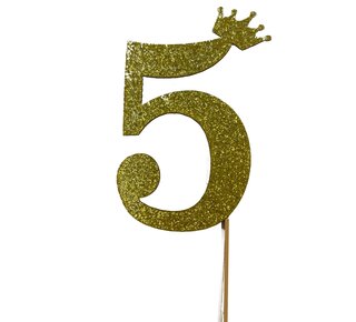 glitter prikker kroon goud cijfer 5
