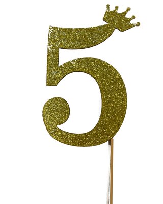 glitter prikker kroon goud cijfer 5
