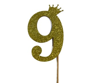 glitter prikker kroon goud cijfer 9
