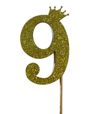 glitter prikker kroon goud cijfer 9