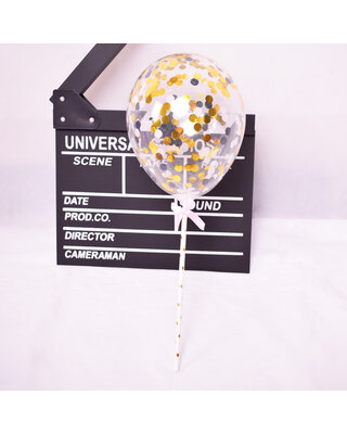 taarttopper confetti ballon goud zwart