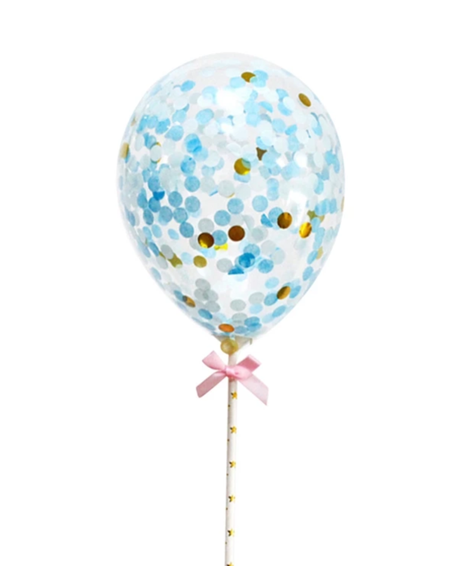 taarttopper confetti ballon blauw