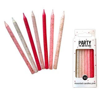 Haza Kaarsjes Roze assorti met gouden glitters 16st