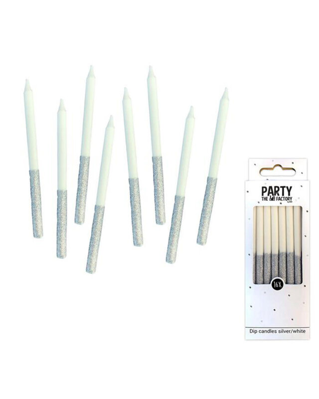Haza Kaarsjes Glitterdip Wit/Zilver 16st