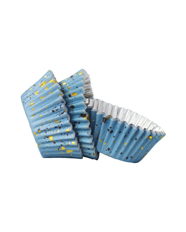 PME PME Folie Cupcakevormpjes Blauwe & Gouden Vlekjes pk/30