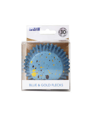 PME PME Folie Cupcakevormpjes Blauwe & Gouden Vlekjes pk/30