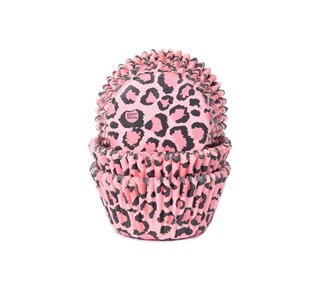 House of Marie House of Marie Baking Cups Luipaard Roze pk/50