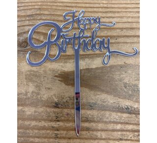 Happy birthday topper small zilver