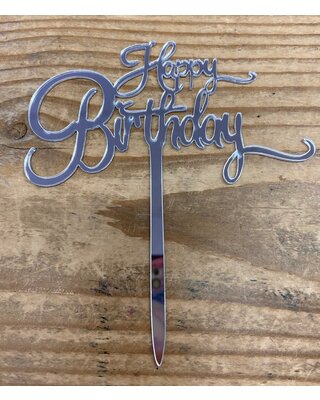 Happy birthday topper small zilver