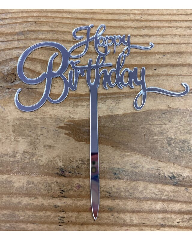Happy birthday topper small zilver