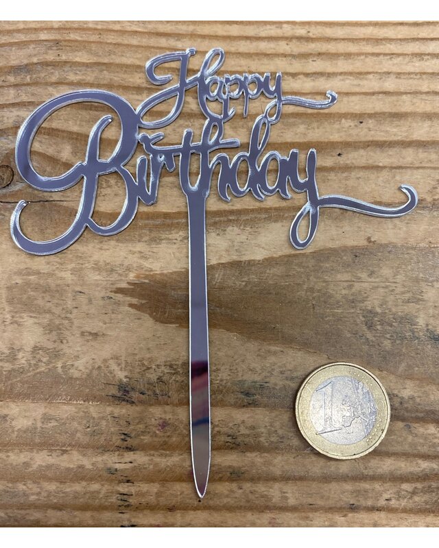 Happy birthday topper small zilver