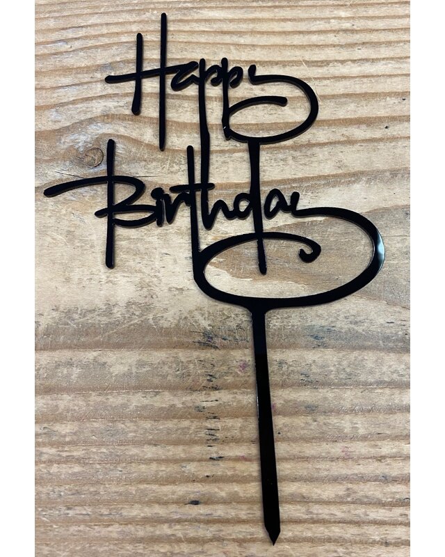 happy birthday topper script zwart