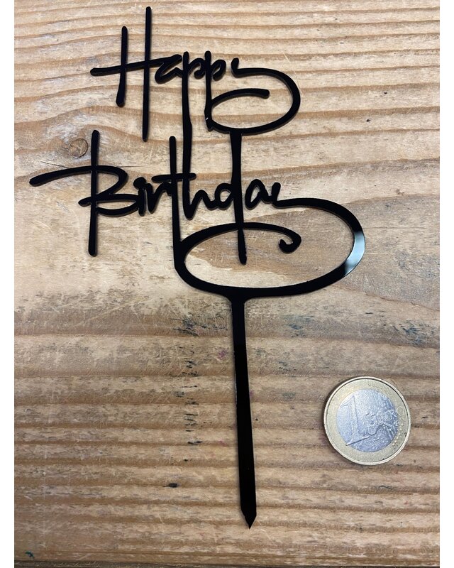 happy birthday topper script zwart
