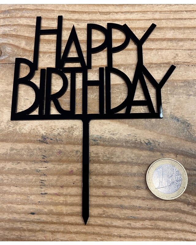 happy birthday topper bold zwart