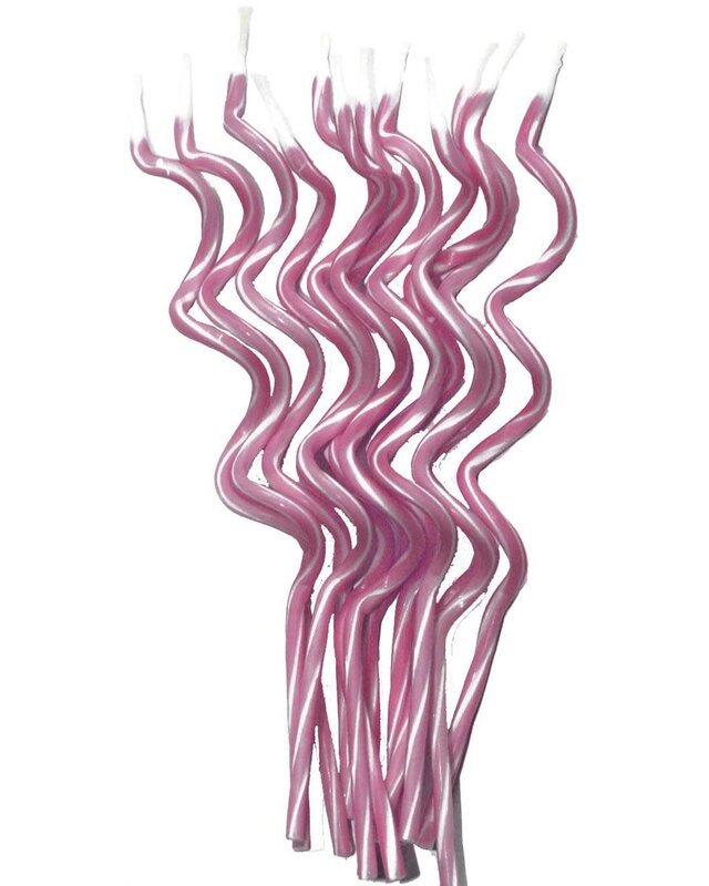 Spaghetti Kaarsjes roze/Wit 12st
