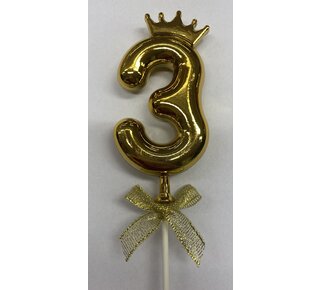 Cake topper ballon 3 goud
