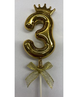 Cake topper ballon 3 goud