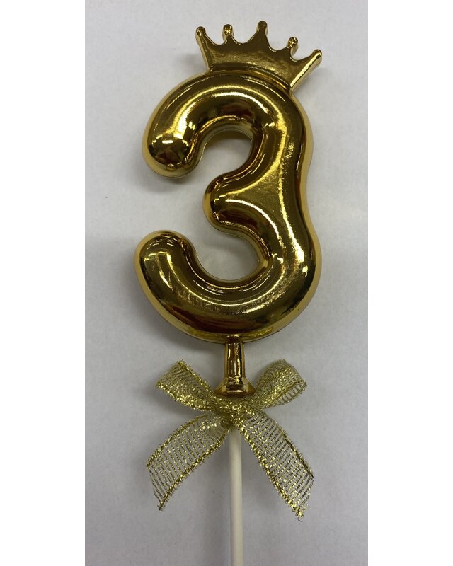 Cake topper ballon 3 goud