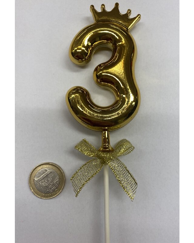 Cake topper ballon 3 goud