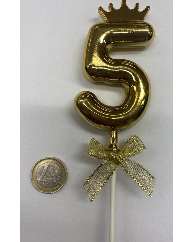 Cake topper ballon 5 goud