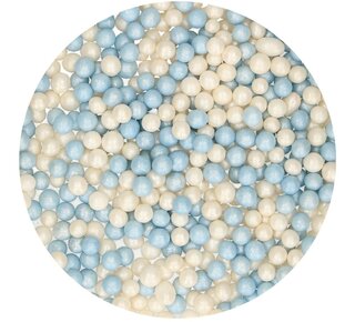 Funcakes FunCakes Zachte Parels 4mm -Blauw/Wit 60g