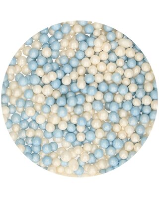 Funcakes FunCakes Zachte Parels 4mm -Blauw/Wit 60g