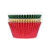 House of Marie Baking Cups Folie Rood/Groen/Goud pk/36