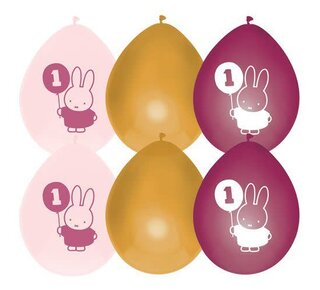 Haza Ballonnen Nijntje First Birthday roze 30 cm 6 st.