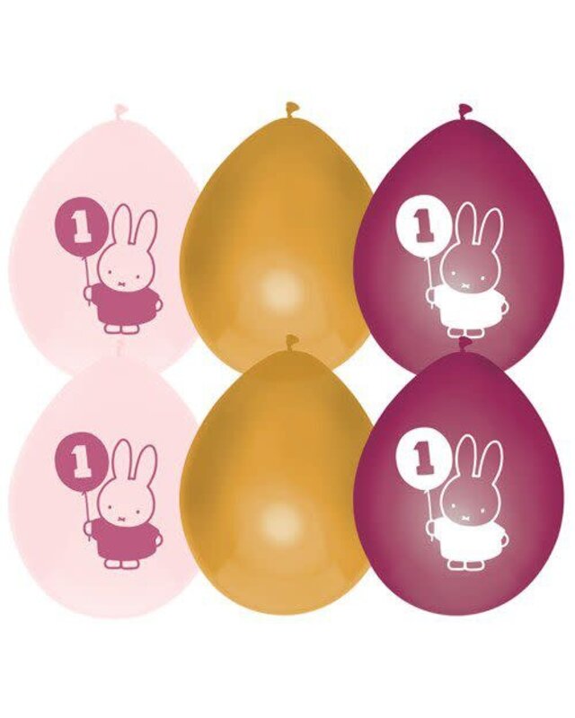 Haza Ballonnen Nijntje First Birthday roze 30 cm 6 st.