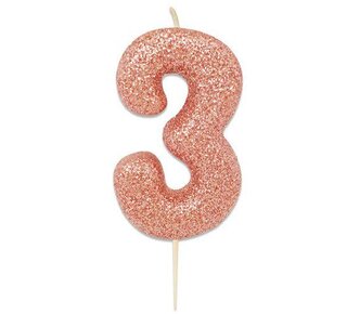 Haza Nummerkaars glitter roségoud ‘3' (7cm)