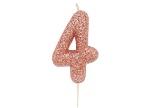 Nummerkaars glitter roségoud ‘4' (7cm) 