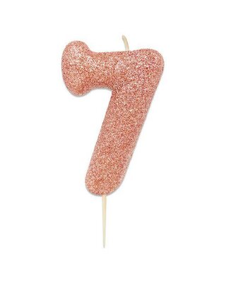 Haza Nummerkaars glitter roségoud ‘7' (7cm)
