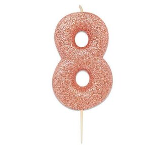 Haza Nummerkaars glitter roségoud ‘8' (7cm)