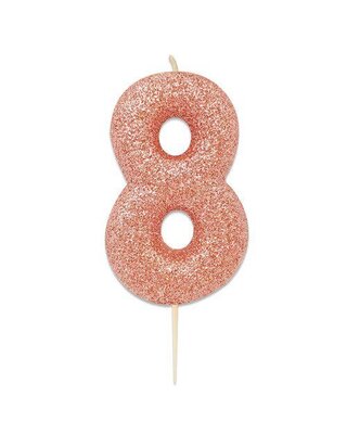 Haza Nummerkaars glitter roségoud ‘8' (7cm)