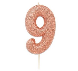 Haza Nummerkaars glitter roségoud ‘9' (7cm)