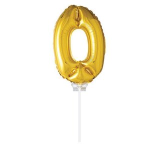Haza Folie ballon “0“ Goud 40cm met stokje
