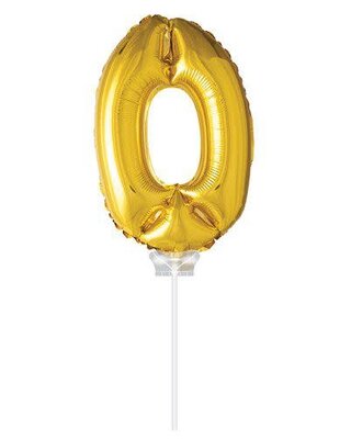 Haza Folie ballon “0“ Goud 40cm met stokje