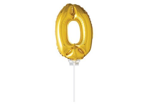 Folie ballon “0“ Goud 40cm met stokje 