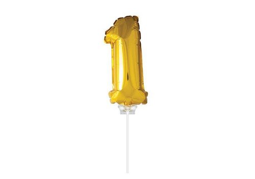 Folie ballon “1“ Goud 40cm met stokje 