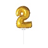 Folie ballon “2“ Goud 40cm met stokje