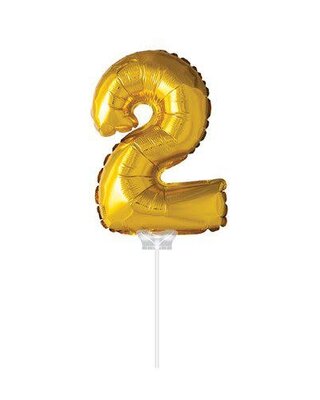 Haza Folie ballon “2“ Goud 40cm met stokje