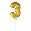 Folie ballon “3“ Goud 40cm met stokje