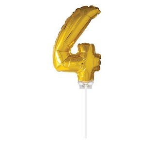 Haza Folie ballon “4“ Goud 40cm met stokje